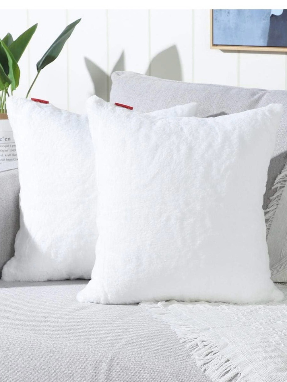 Plush White Decorative Throw Pillow covers  (Set of 2)